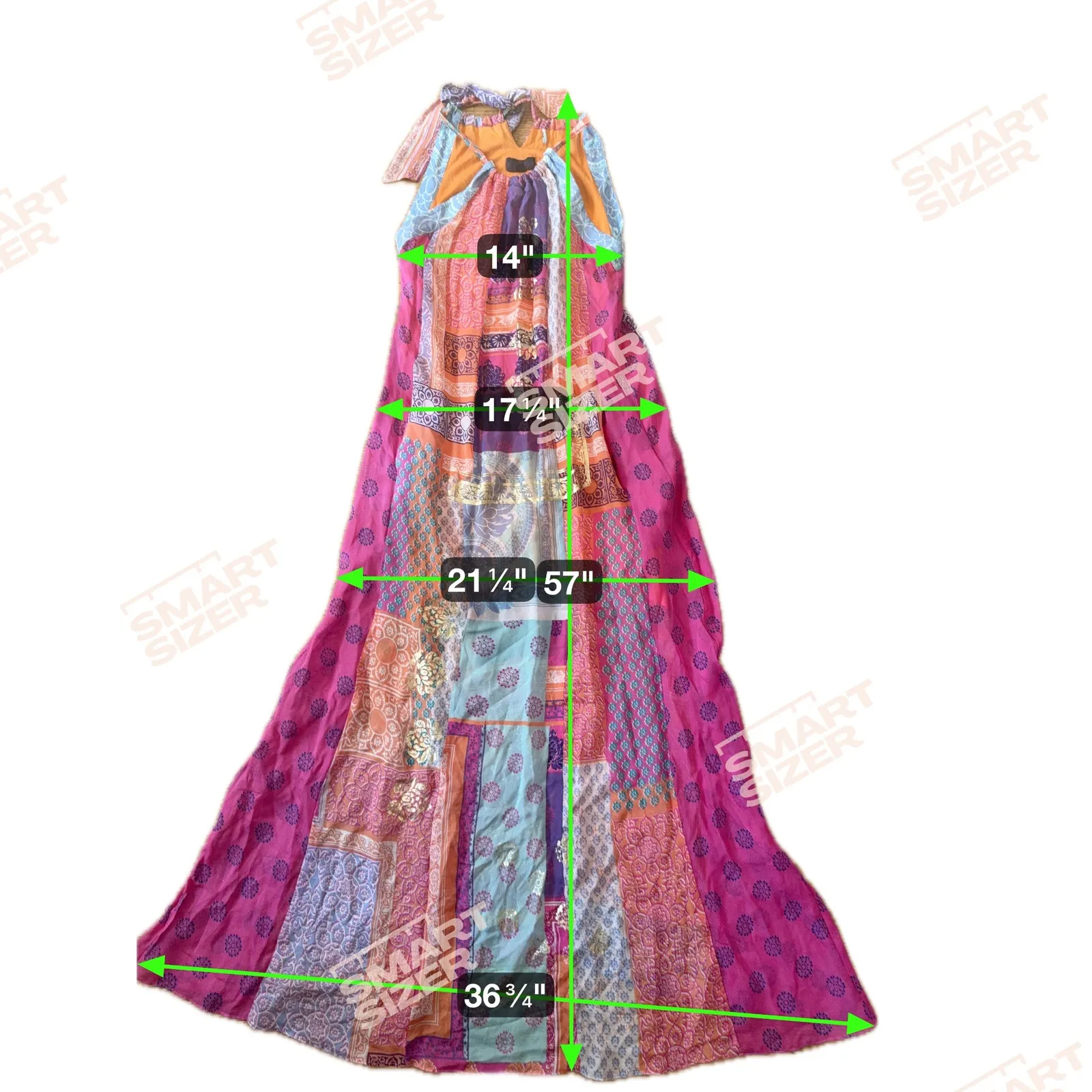 HALE BOB Patchwork Maxi Dress Halter Neck Bohemian Festival Boho Orange Pink - Image 2