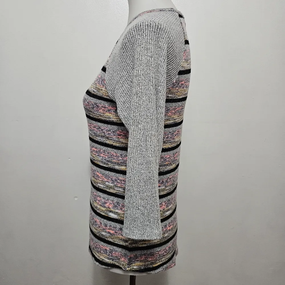 BKE Multicolored Heathered Striped Ribbed Raglan Top Size a Medium - Image 3