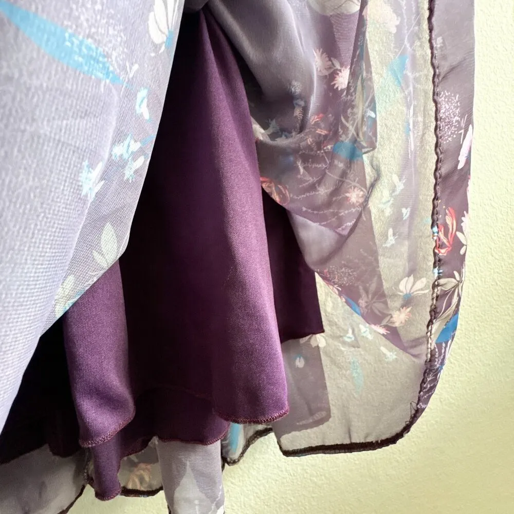 Ieena for Mac Duggal Purple Floral Long Sleeve Tiered Gown Size 0 - Image 12