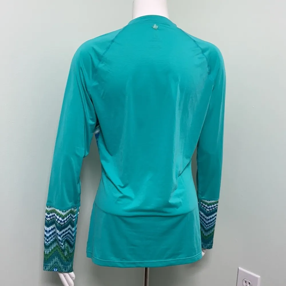 PrAna green geometric long sleeve mesh workout shirt size large - Image 4