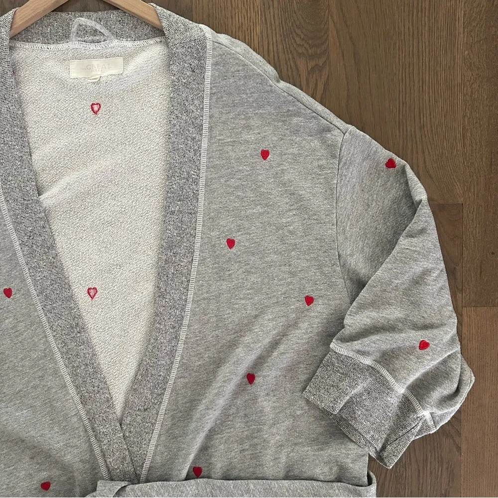 The Great Sweatshirt Robe with Embroidered Hearts in Heather Grey Size 0/1 XS/S - Image 14