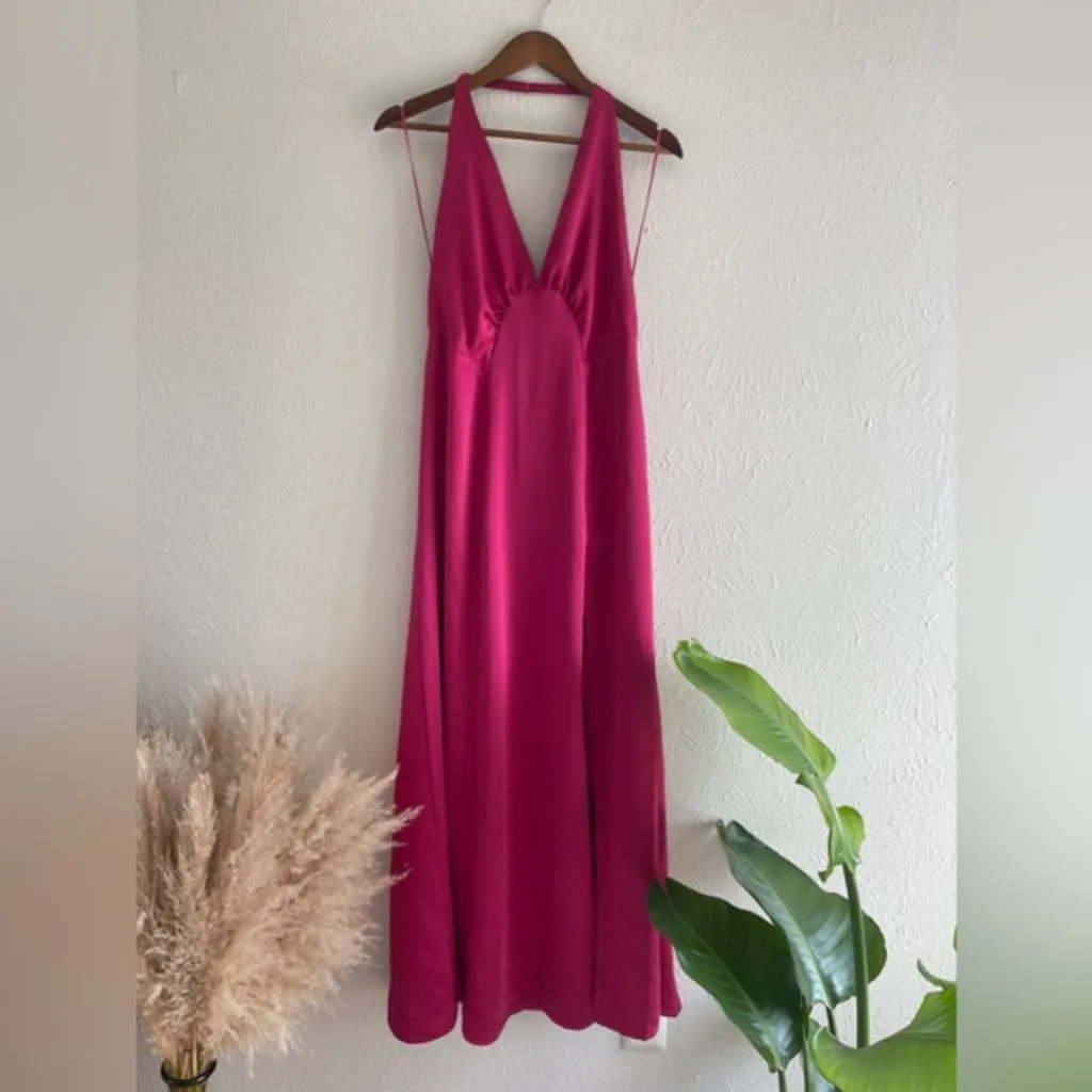 Free People Dance Till Dawn Dress Satin Halter Open Back Strangelove Sz L - Image 3