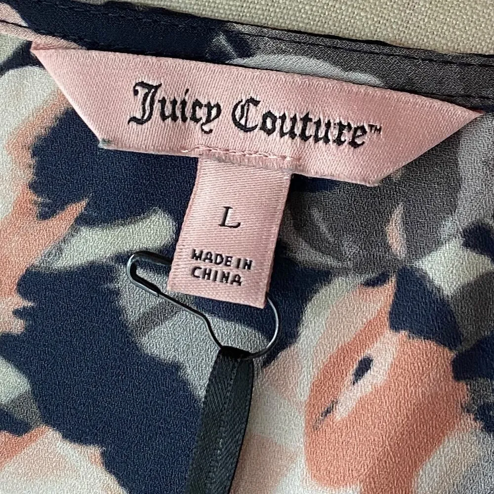 JUICY COUTURE Blue & Pink Floral Crystal Stones Blouse NWT ~ Women's LARGE - Image 4