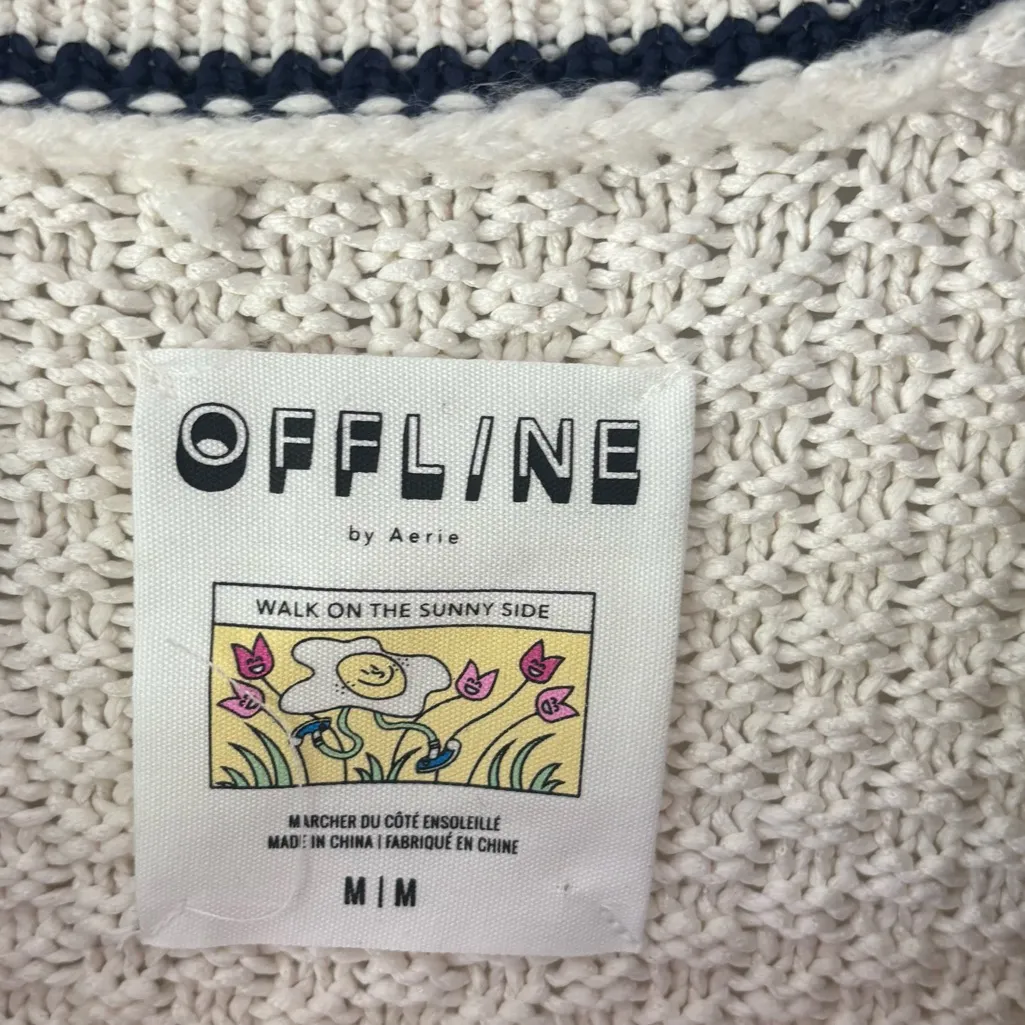 Offline by Aerie Quilted Knit Cardigan Puffer Cream Navy Oversized Sweater Cozy - Image 7