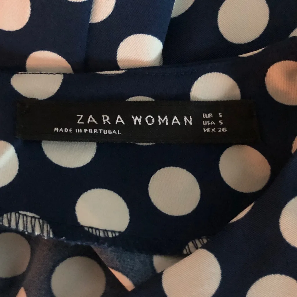 Zara size small Navy Blue Polka Dot Dress - Image 4