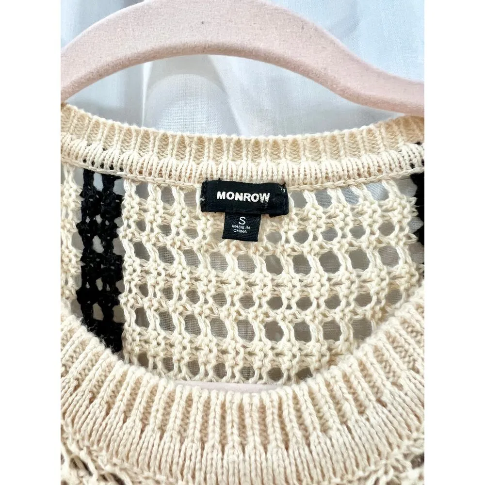 Monrow Vertical Striped Sleeveless Crochet Knit Bodycon Dress Cream/Black Small Black - Image 6