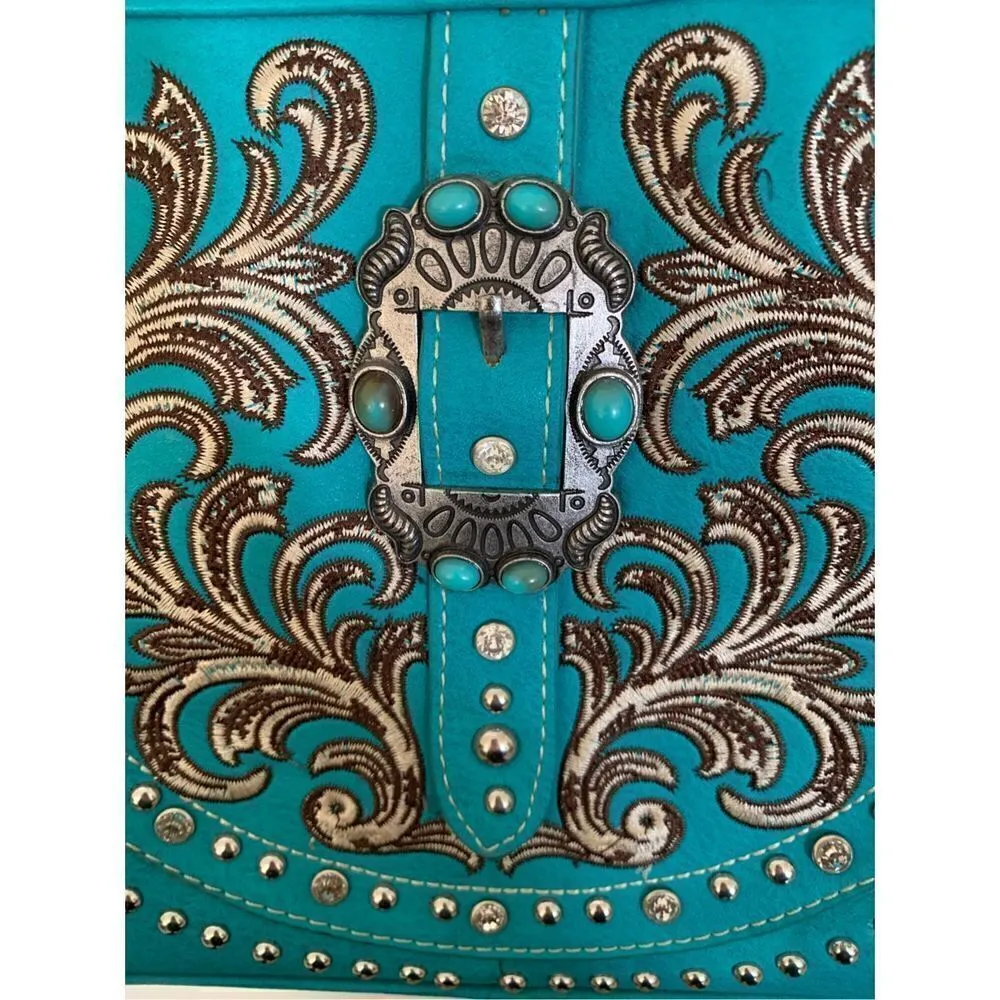 Country embroidered turquoise purse country western style shoulder purse - Image 7