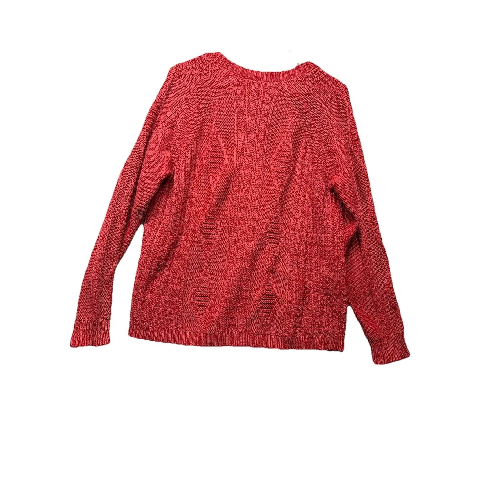 Vintage PBJ Blues Sweater Womens Medium Red Full Zip Cable Knit Cardigan Ramie - Image 5