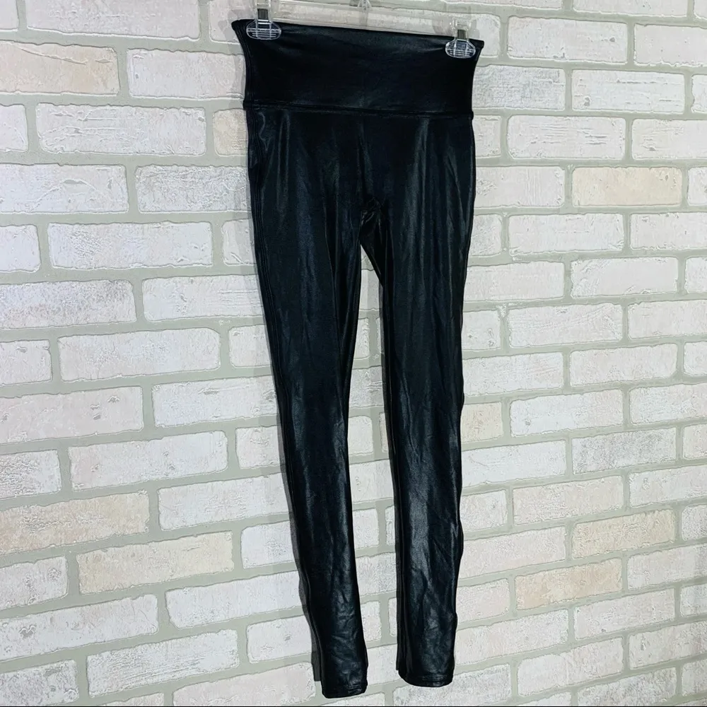 SPANX Black Faux Leather Leggings Size M - Image 5