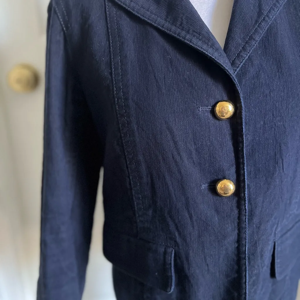 Marc Jacobs Navy Cord Blazer Gold Two Button Jacket Blue Size 4 - Image 5