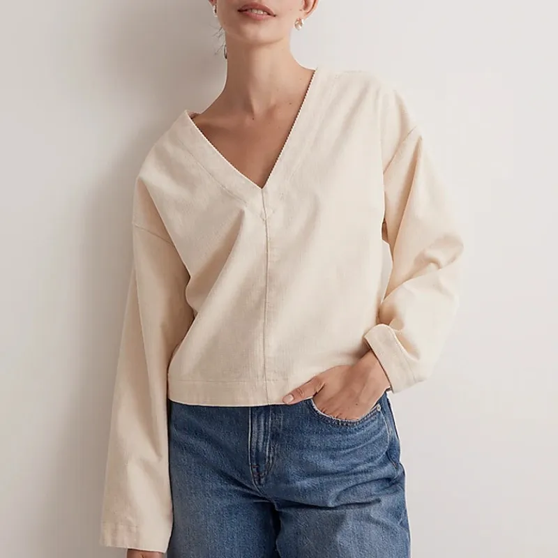 NWT Madewell Sz S Val Waffle-Knit Relaxed V-Neck Top in Deep Purple - Image 8