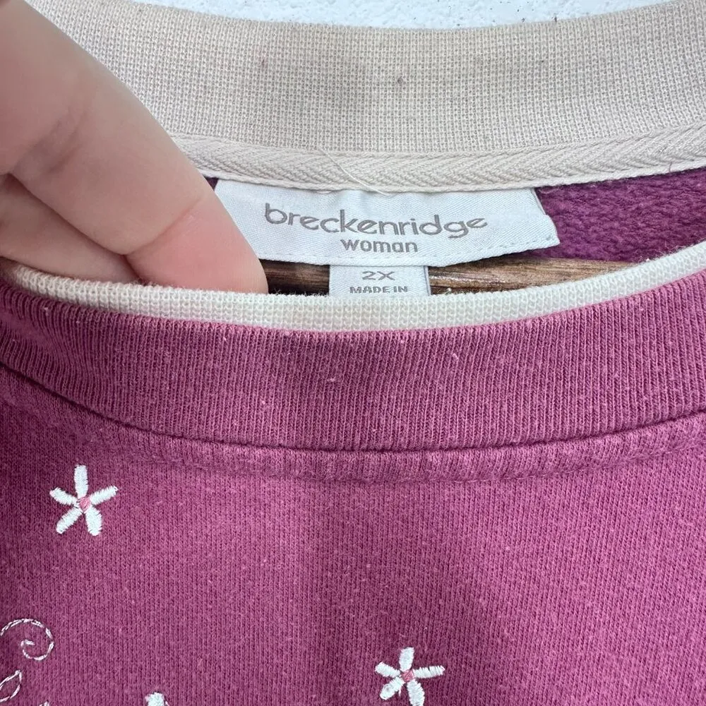 Breckenridge Women Purple Floral Embroidered Double Collar Grannycore Sweater 2X - Image 5