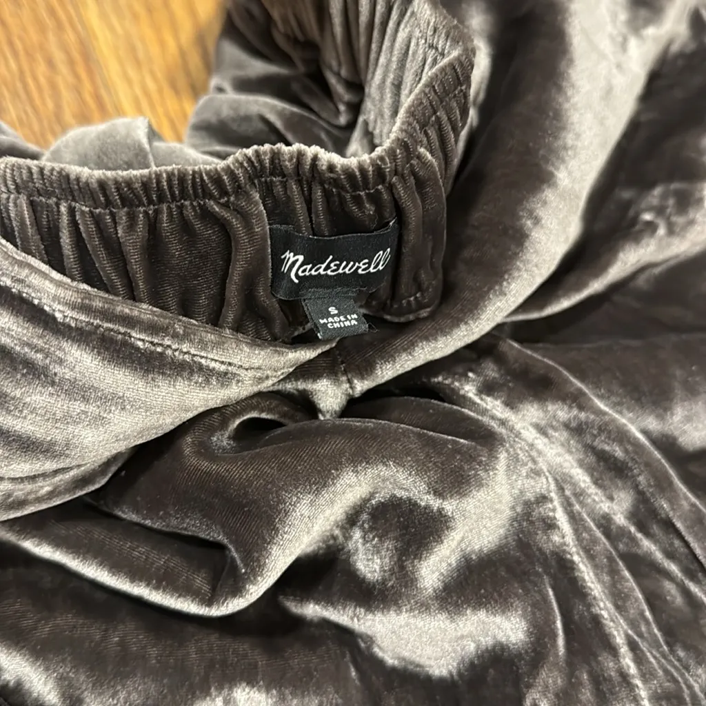 Madewell Velvet VISCOSE SILK crop Wide Leg pant & button cami set size 4 /S gray - Image 3