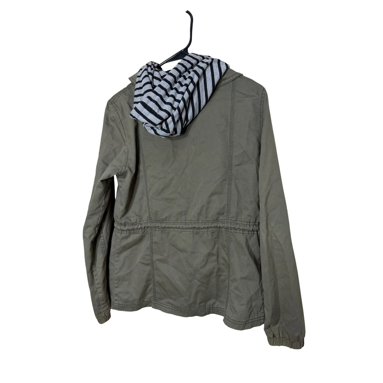 Roxy Military Jacket Olive Green Hooded Drawstring Pockets M - Image 8