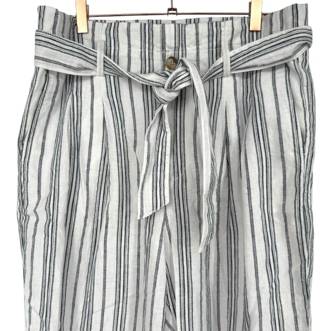 Madewell Linen Cotton‎ Paperbag Waist Striped Pants Size 12 Nautical Beachy - Image 8