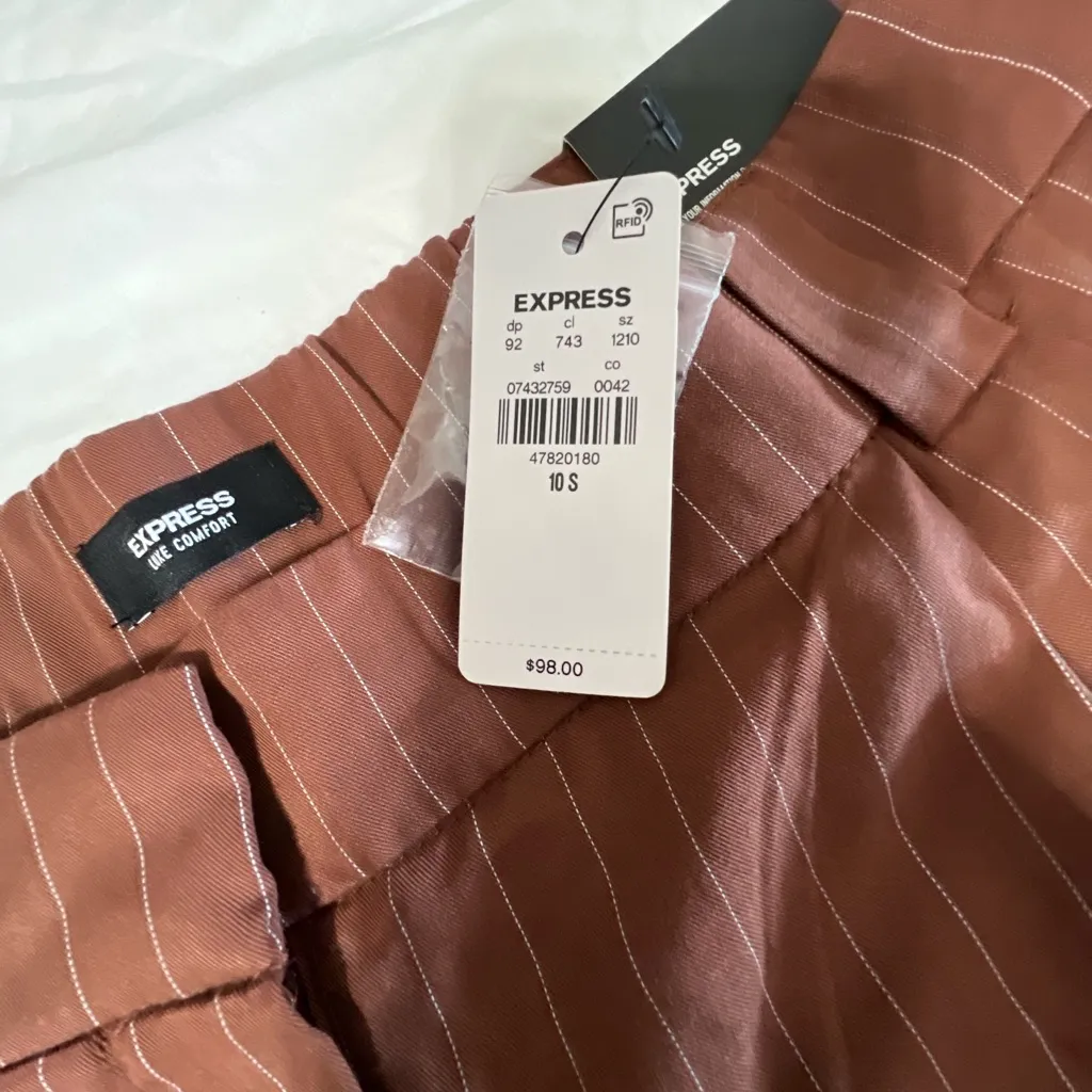 EXPRESS  Brown Pinstripe Wide-Leg Pants - Image 5