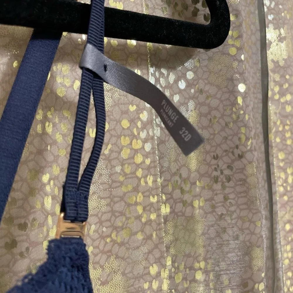 Aerie Navy Blue Real Power Plunge Push Up Sunflower Lace Bra 32D NWT - Image 4