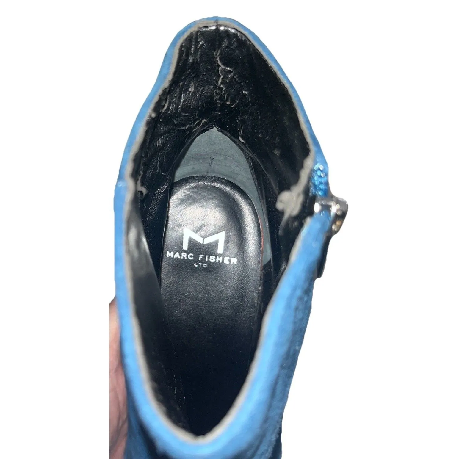 Marc Fisher Ltd Blue Suede Pointed Toe High Heel Ankle Boot Women's Size 10 - Image 6