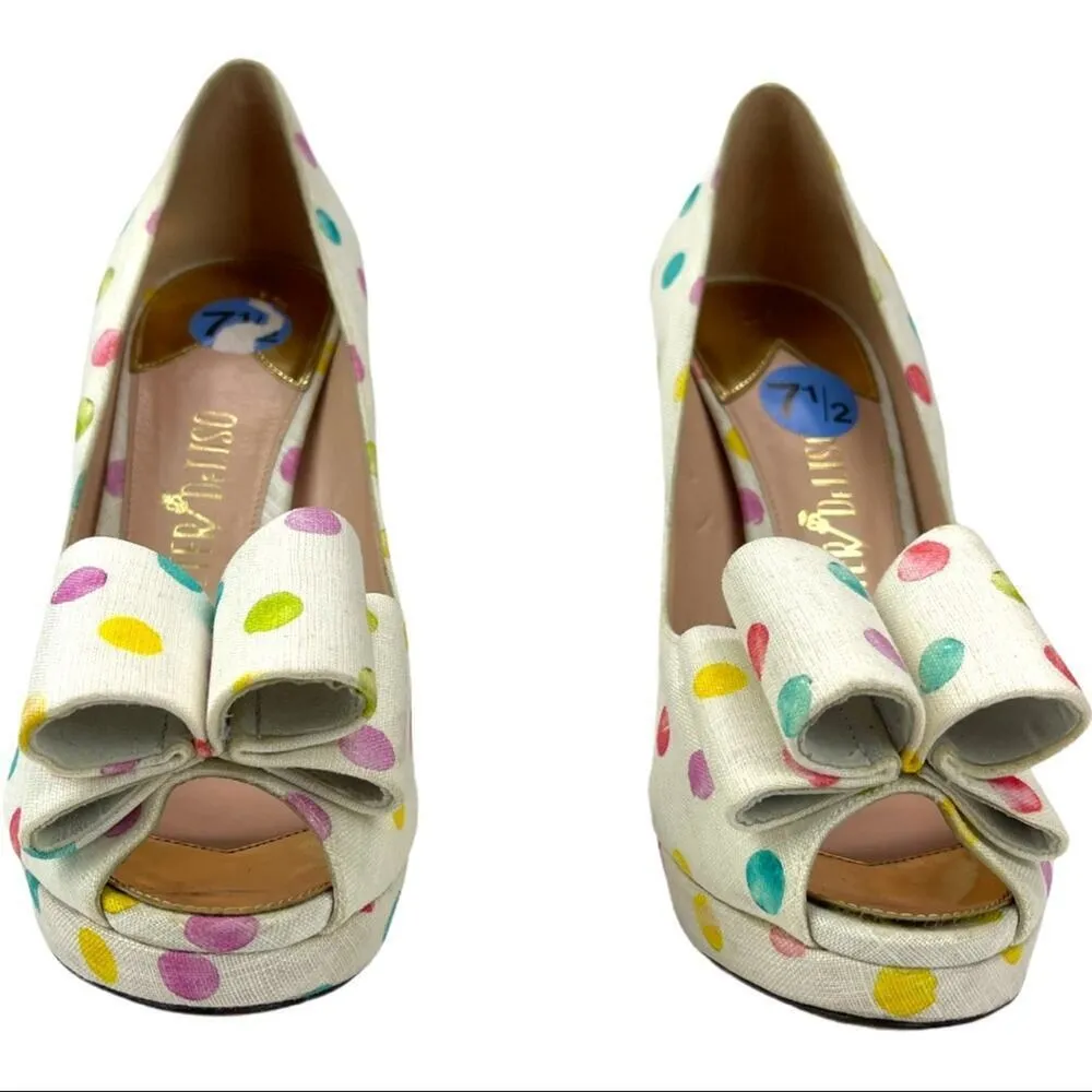 Palter DeLiso Polka Dot Bow Platform Heels 7.5 White - Image 6