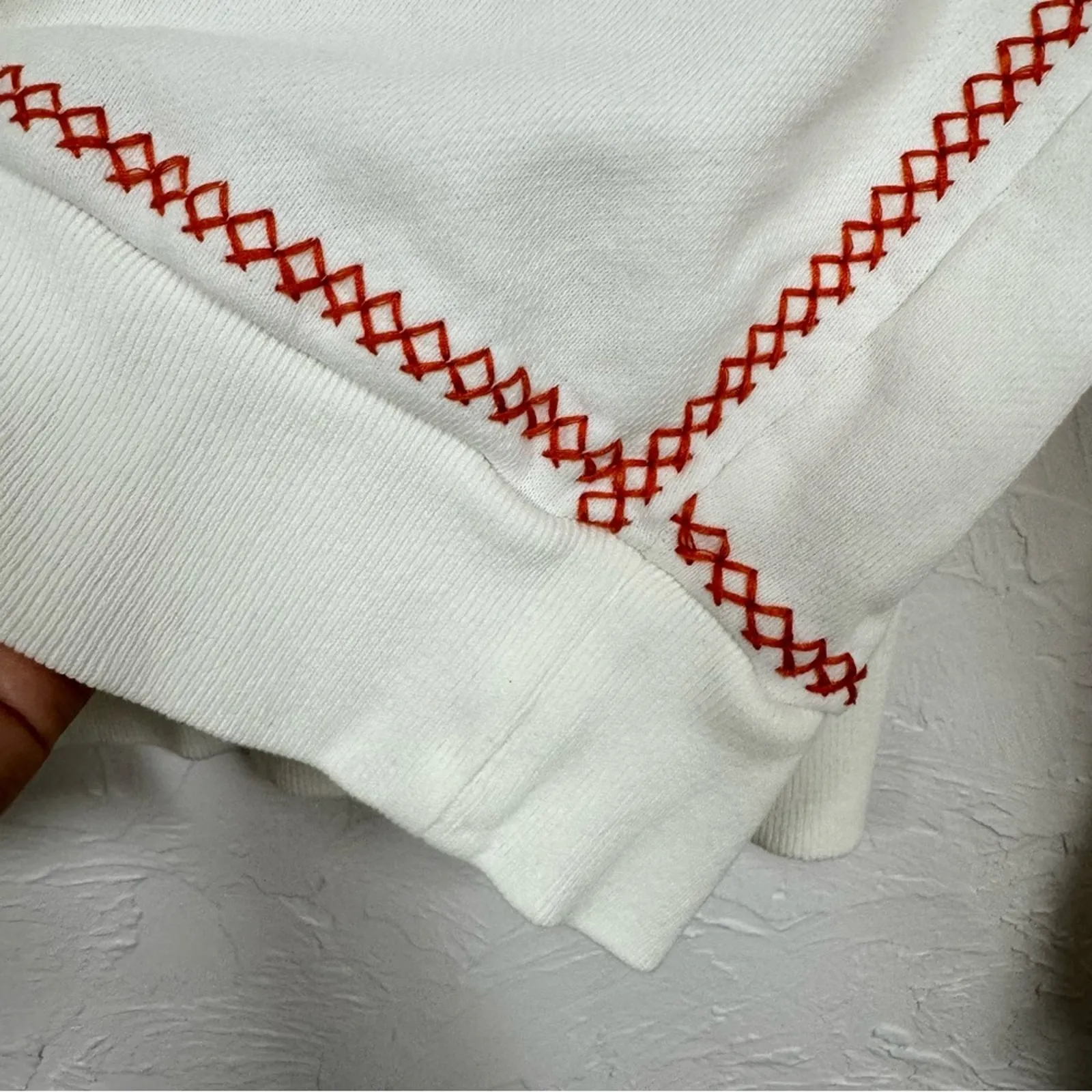 Something Navy White Contrast Stitch Sweatshirt Womens L Casual Oversized Basic - Image 3