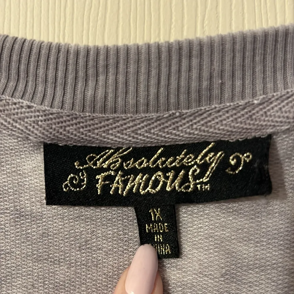 Absolutely Famous Grey Lightweight V-neck Love Sweatshirt 1X - Image 3