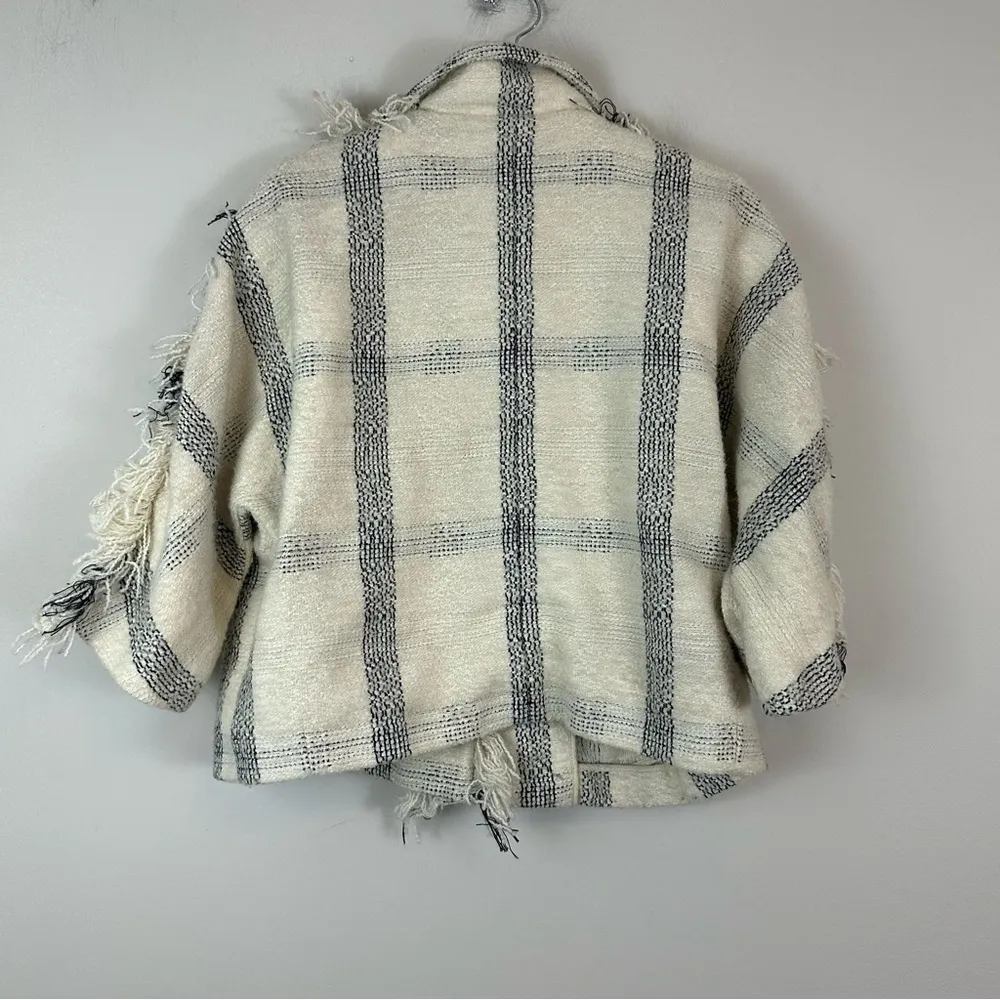 Hotel Particulier | White Plaid Fringe 3/4 Sleeve Wool Blend Jacket Size Small - Image 5