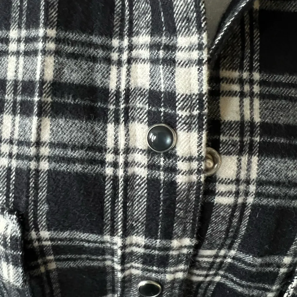 IRO Black and White Button Down flannel Plaid thick Shirt - Image 2