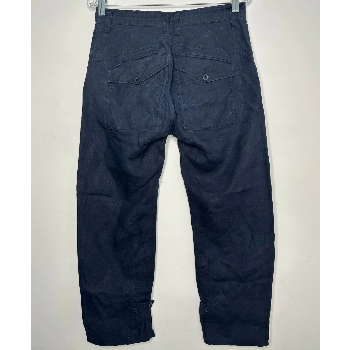 Reiss Navy Blue women's cargo 100% linen casual drawstring cropped pants size 28 - Image 4