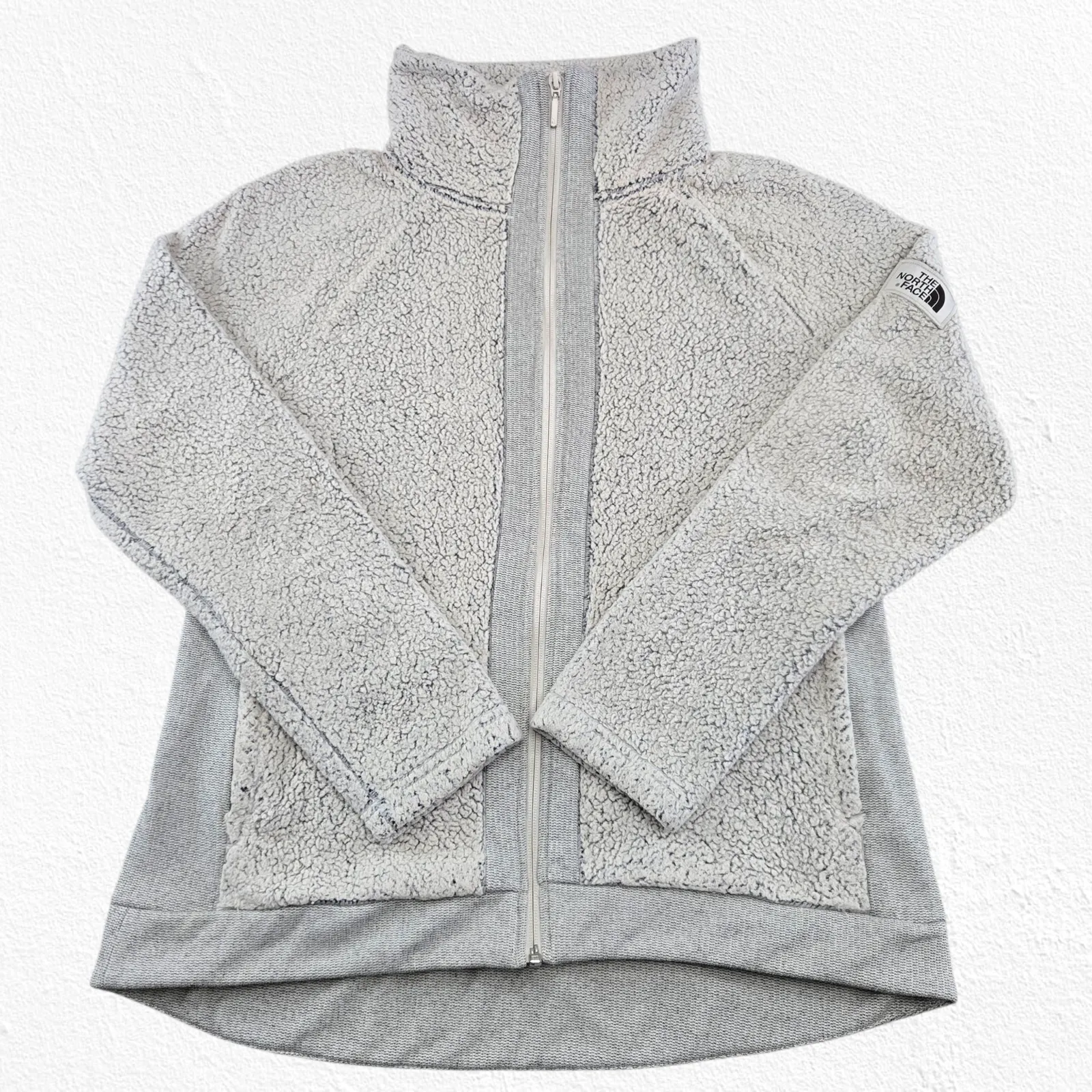 The North Face Cream Gray Sherpa Fleece Soft Cozy Full Zip Jacket Size Large - Image 2