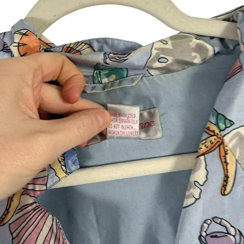 Rhoda Lynn Vintage 100% Silk Jacket Seashell Coastal Beachy Fisherman Womens Lrg Blue Size L - Image 6