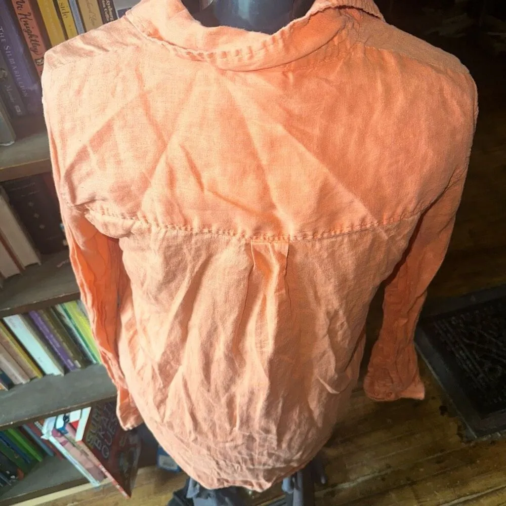 H&M orange M linen button down long sleeve top - Image 2