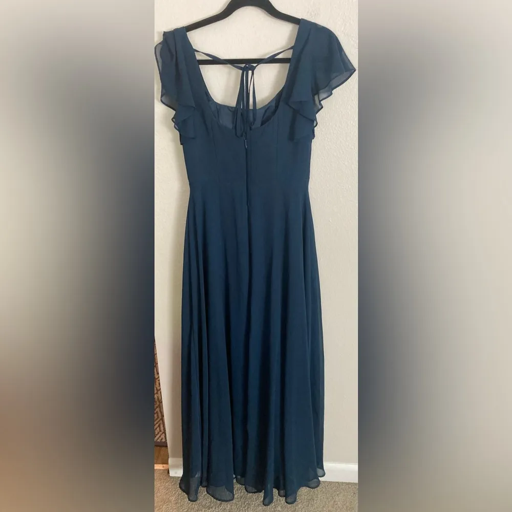 Azazie Bondi Dark Navy A-line Ruffled Chiffon Dress Size A4 US 4 - Image 5