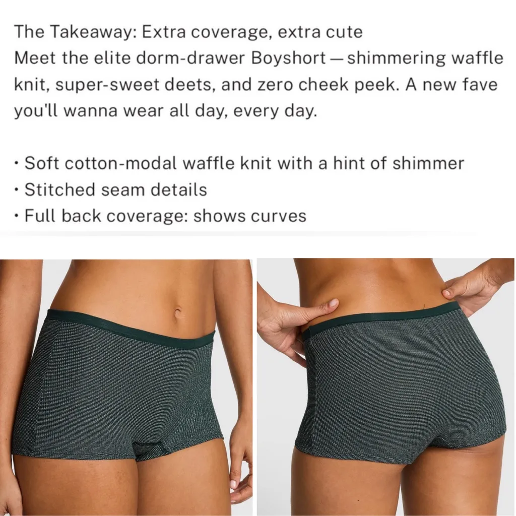 PINK VICTORIA’S SECRET Cotton Dorm Shine Green Waffle Knit Bralette Boyshorts M - Image 11