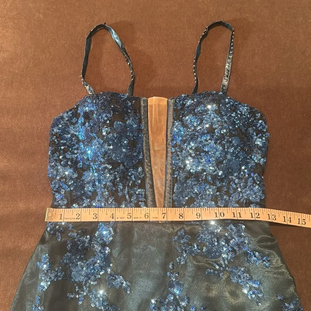 Women’s Blue/Green Mermaid Fit Prom Party Dress Sparkly Sequins Leg Slit Size 2 Blue - Image 9