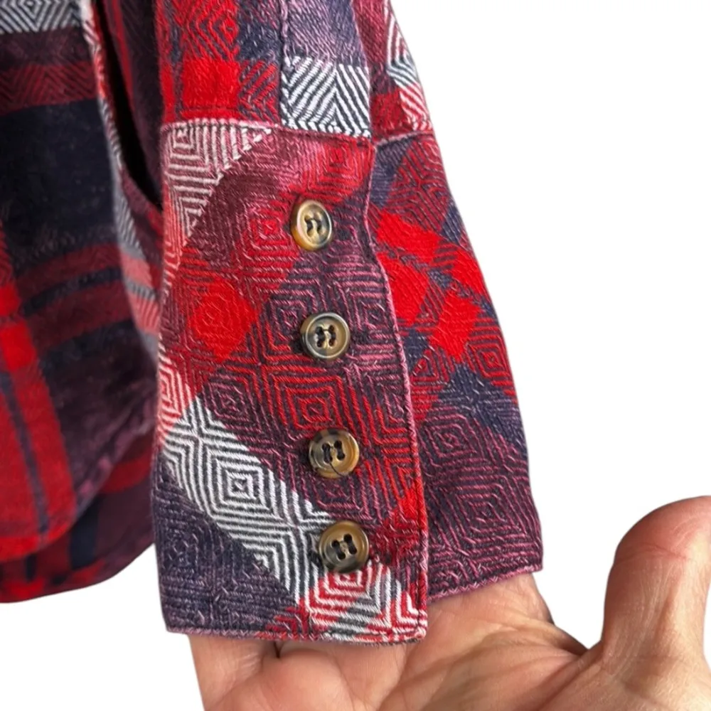 EUC Free People Easy Street Plaid Flannel Button Front Top Red Blue White Sz. XS - Image 7