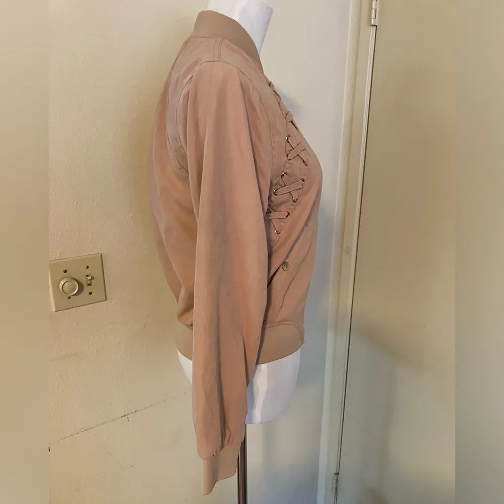 Haute Monde ZIPPER STYLISH LACE UP BOMBER JACKET Misty Rose - Image 3