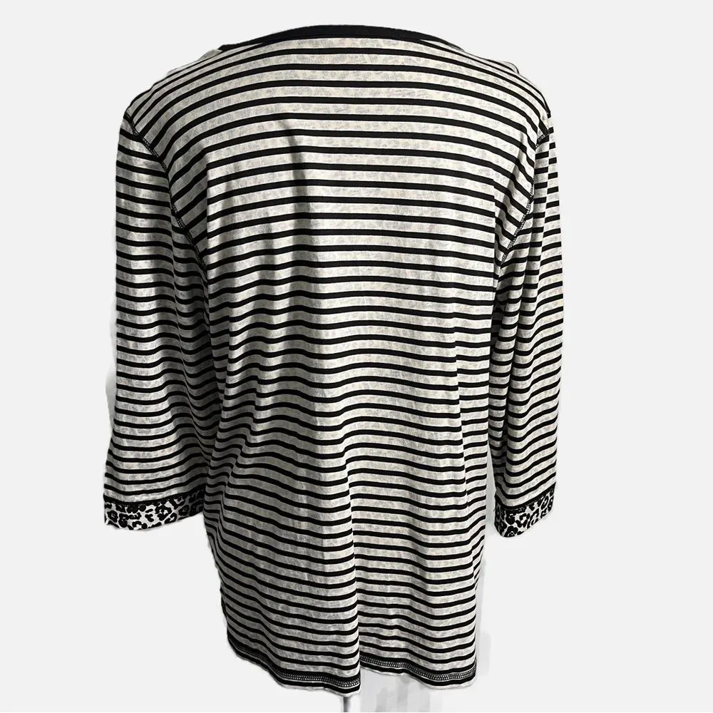 Cream Black Stripes Animal Print Shirt Petite Women’s XL - Image 2