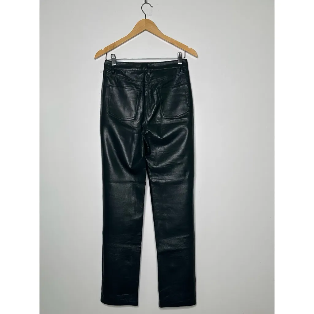 WILFRED NEW! Aritzia Melina Vegan Leather High Waisted Pants in Dark Green Sz 6 - Image 3