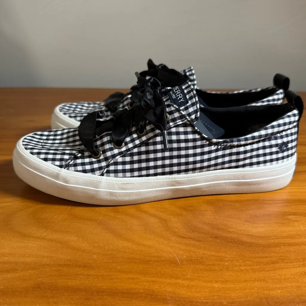 Sperry Crest Vibe Gingham Fashion Sneaker Black White Ribbon Spring Summer W7.5 - Image 2