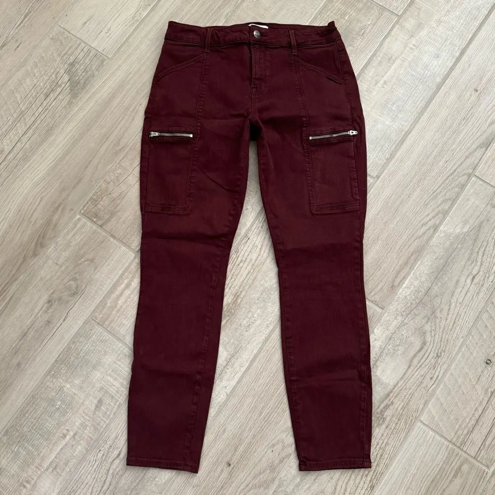 Pistola Hannah Skinny Moto Stretch Six-Pocket Ankle Cargo Jeans Maroon - Image 4
