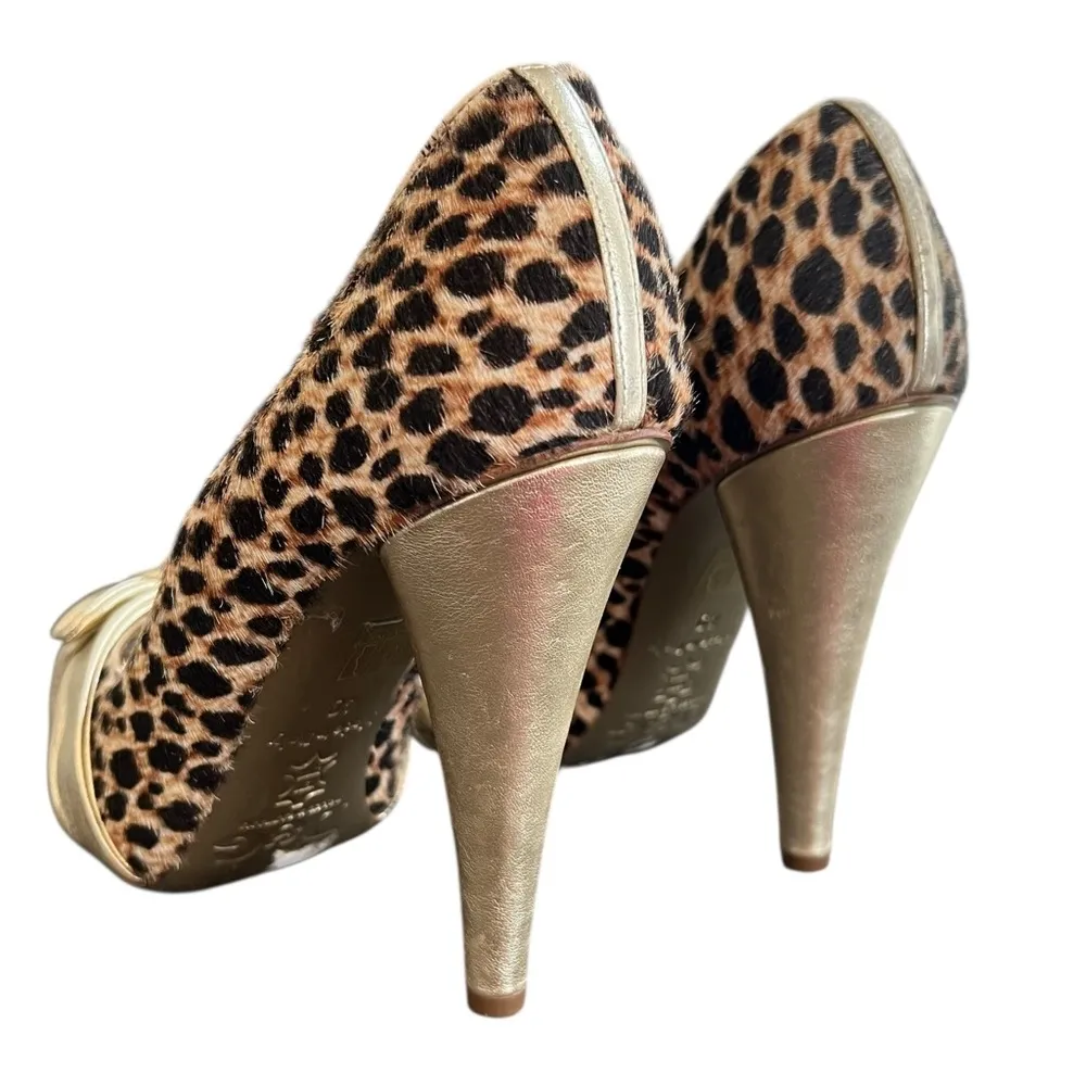Dolce & Gabbana Women’s Vintage Peep Toe Gold Bow Leopard Print Pump Heels Sz 40 - Image 11