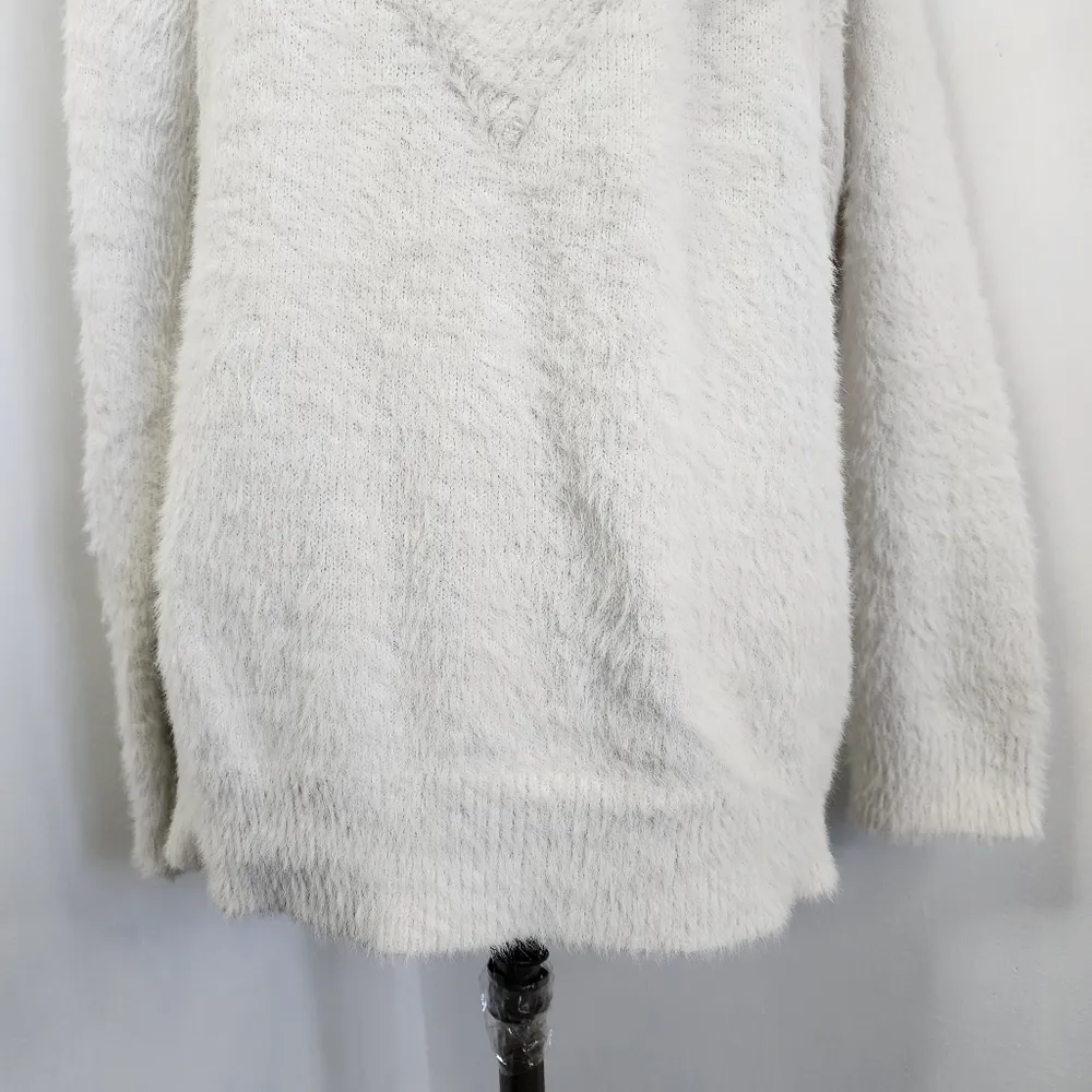 A New Day White Fuzzy Pullover V Neck Sweater - Image 3