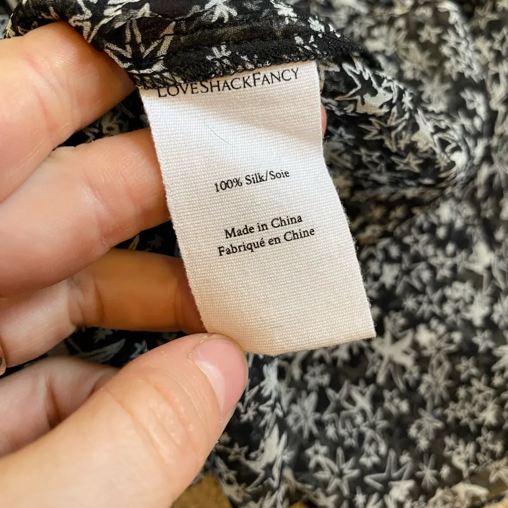 Love Shack Fancy star print long sleeve 100% silk chiffon blouse black - Image 7