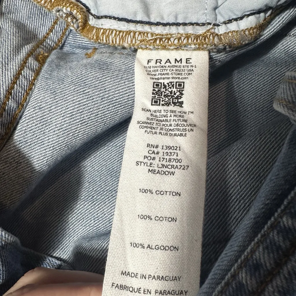 FRAME LE JANE CROP Jeans High Rise Straight Fray Hem Tagged 31 (34x26) Denim - Image 5