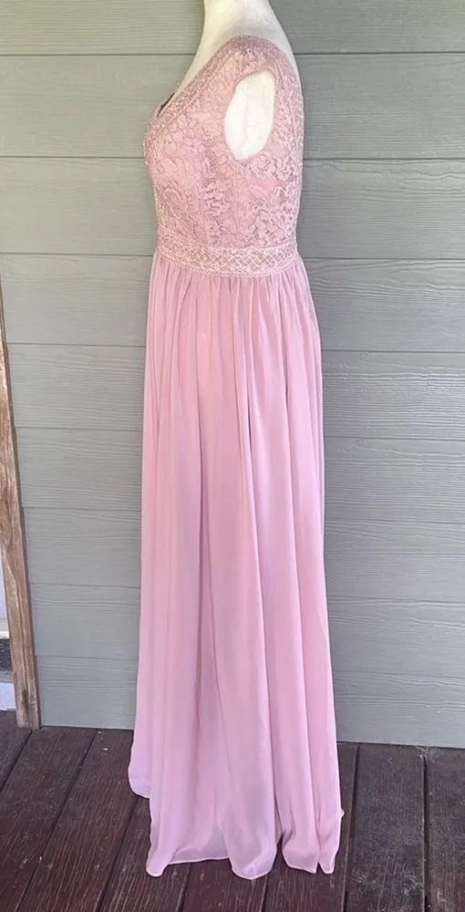 JJ’s House A-line V-Neck Floor-Length Lace Chiffon Bridesmaid Dress - Image 6