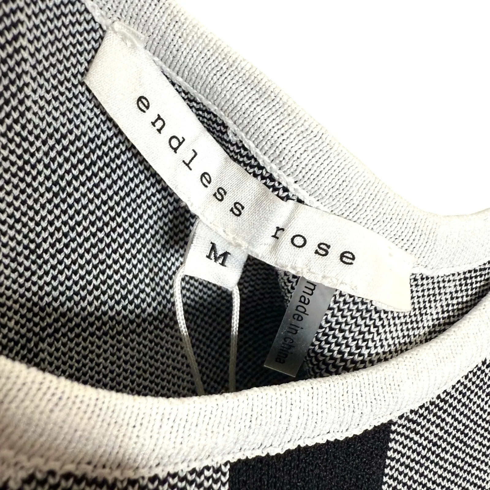 Endless Rose Sleeveless Gingham Knit Midi Dress Size Medium Black White Check - Image 3