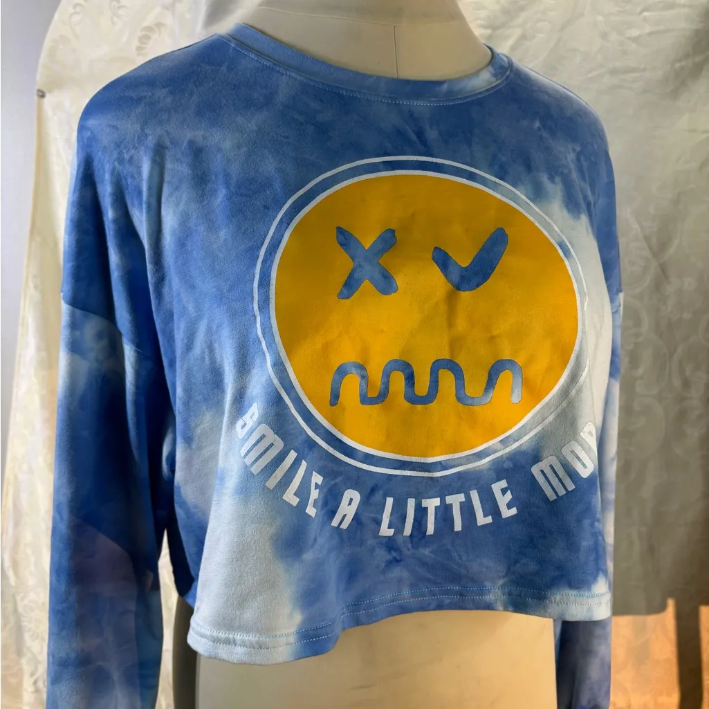 SHEIN Blue Tie-Dye Long Sleeve with Yellow Smile Graphic - Image 13