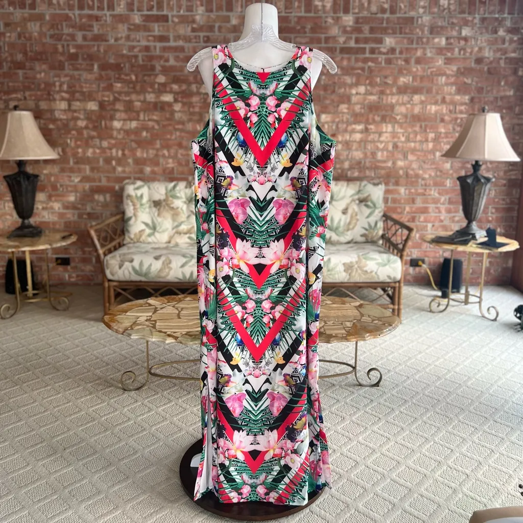 Gibson & Latimer Maxi Dress Tropical Floral High Neck Sleeveless L Garden Brunch - Image 16