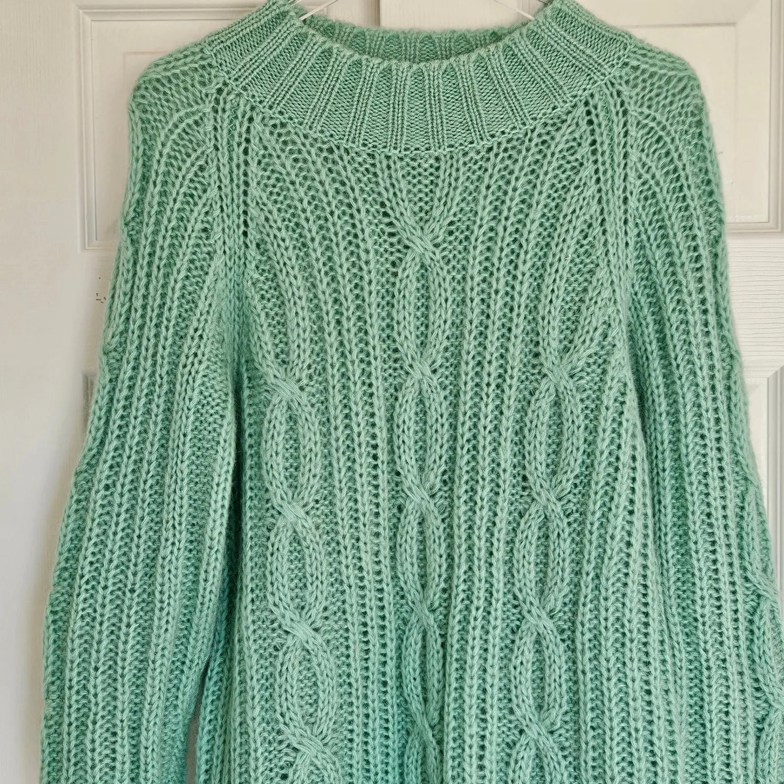 Vintage Anthro Chunky Cable Knit Sweater Dress Green Oversized Retro 90s Size S - Image 3