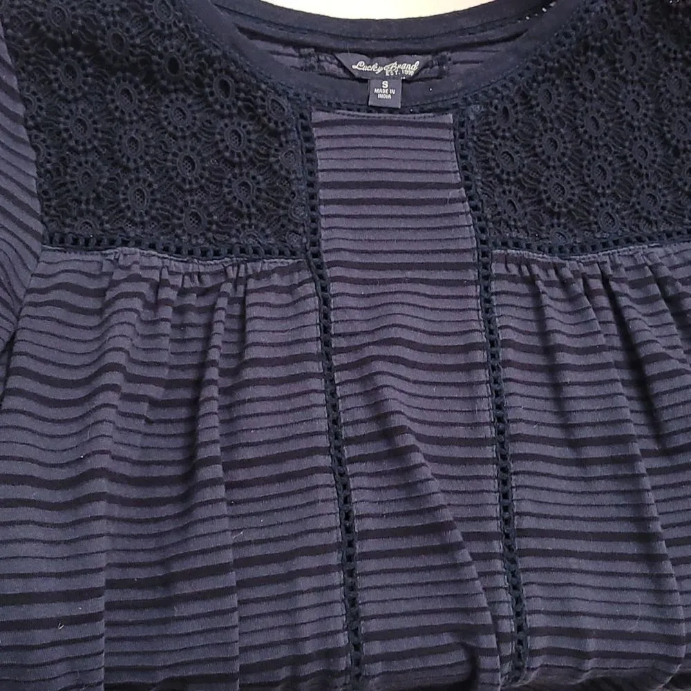 LUCKY BRAND | 3/4 sleeve lace detail blouse | Color: navy, black | Size: S - Image 5